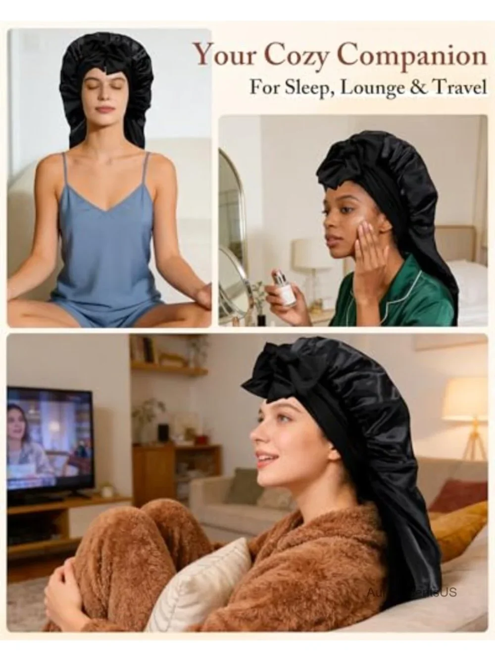 Double Layer Satin Bonnet for Sleeping with Tie Band
